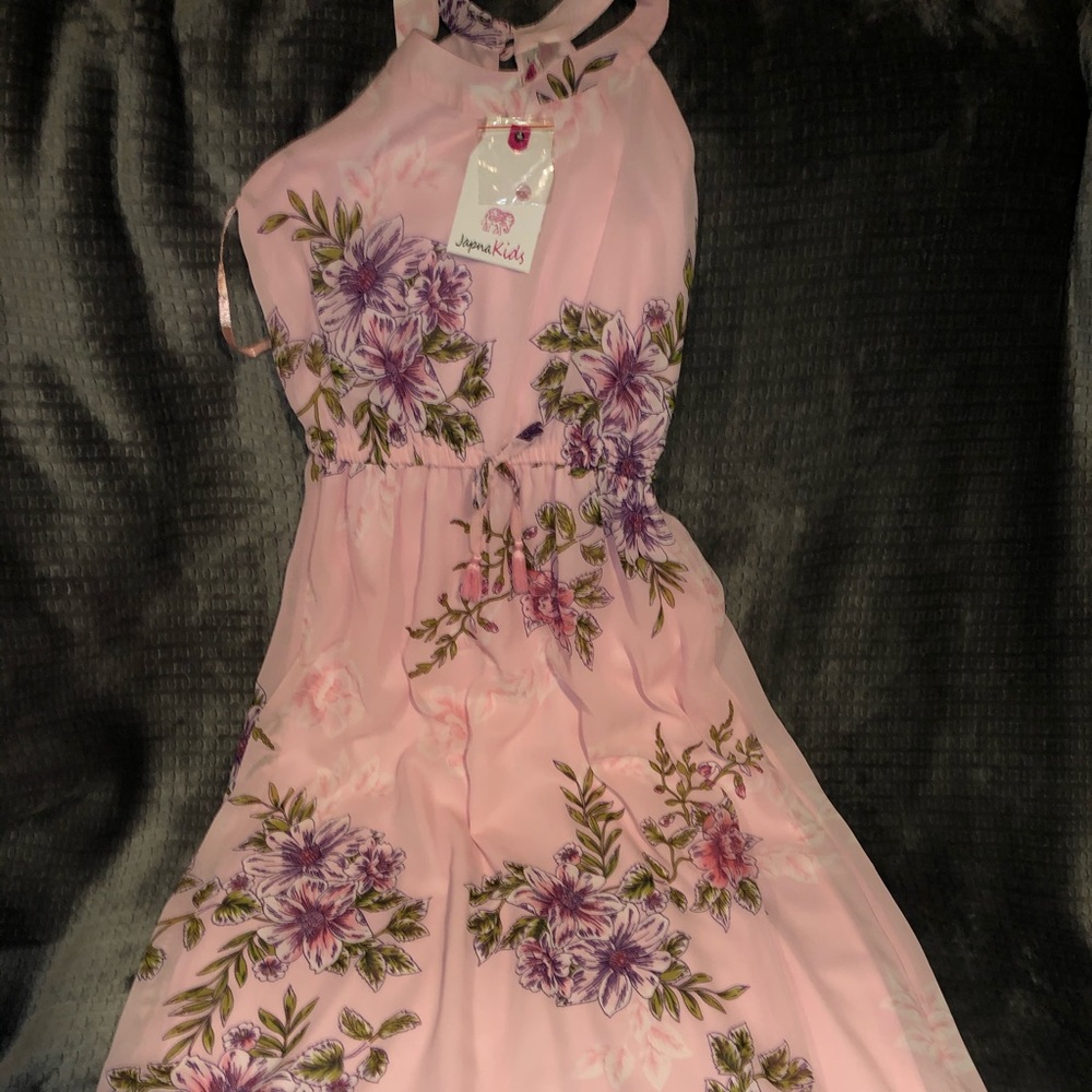 Girls long pink floral dress